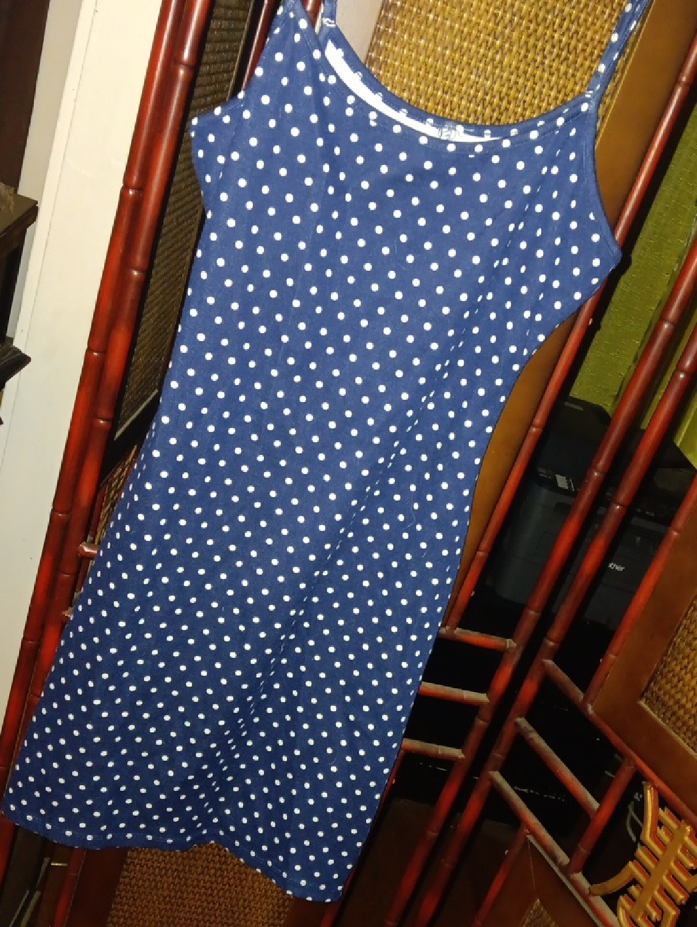 Navy Blue Polka Dot Slip Dress